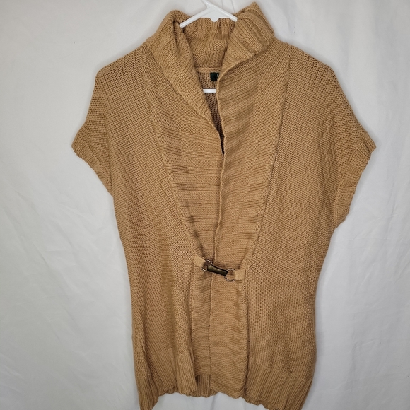 Ralph Lauren Sweater Womens Large Tan Vest Cardigan Linen Blend Buckle Size Med - Picture 2 of 5